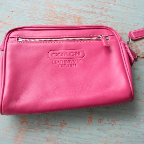 Vintage Coach 1941 PINK Leather Large Cosmetic Case Pouch Zip Top 5066 - Picture 1 of 9